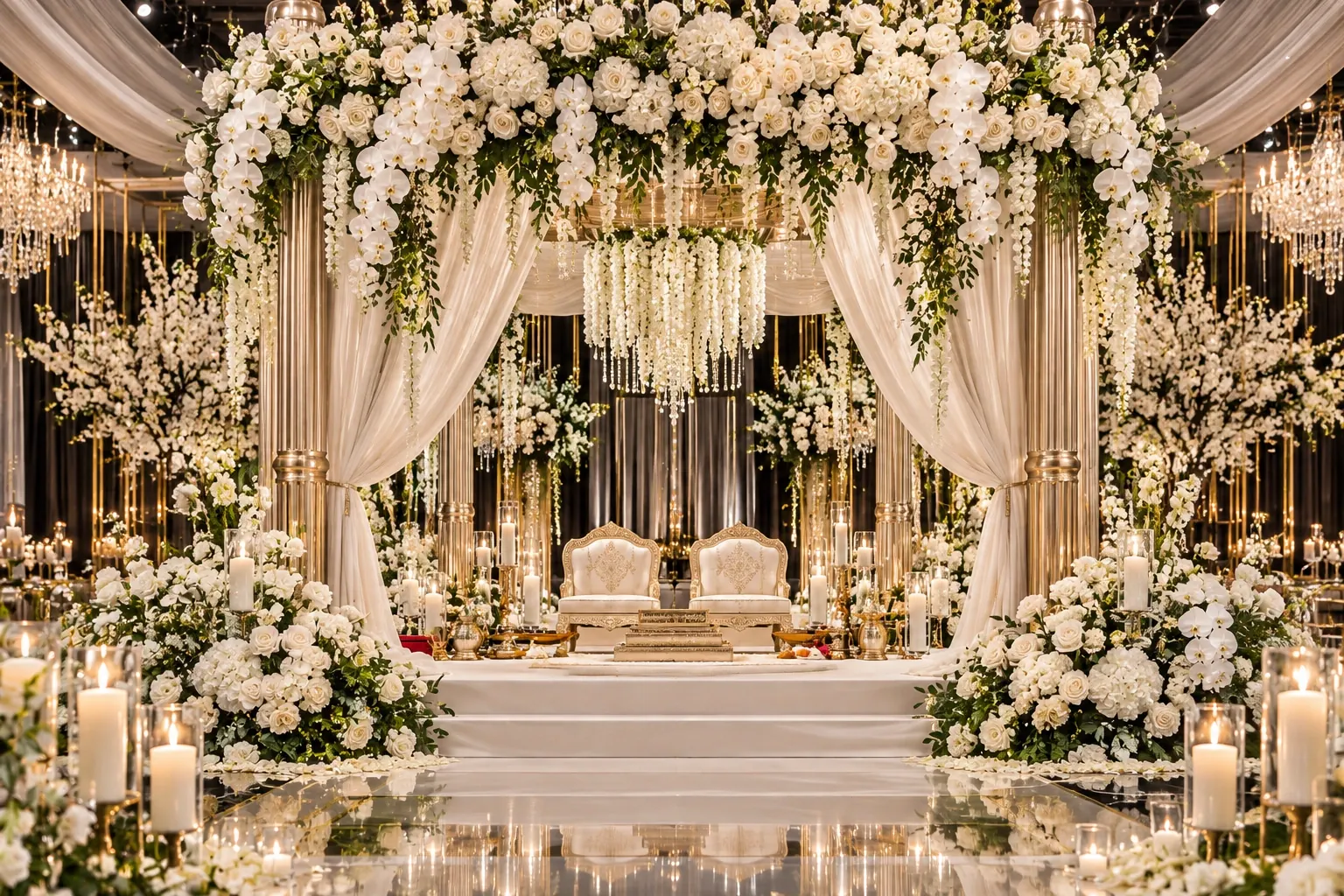 A champagne and ivory mandap